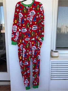 ELF Red Holiday One-Piece Pajamas with Green Trim